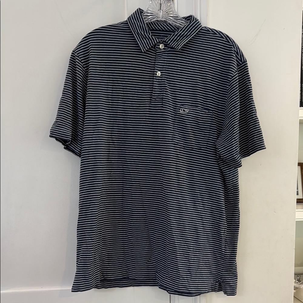 Vineyard Vines Men's Navy and White Striped Polo